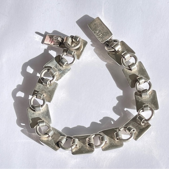 Vintage Mexico Sterling Silver Multi-Colored Gemstones Square Panels Bracelet - Picture 7 of 10